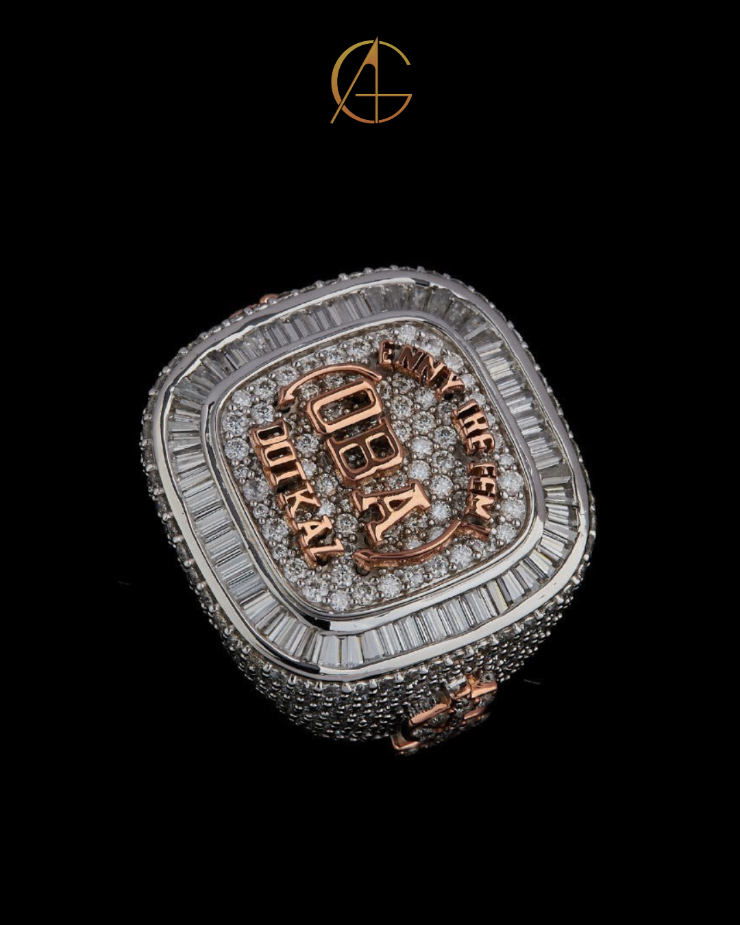 Custom Two-Tone Moissanite Diamond Championship Ring with Baguette and Pave Detailing