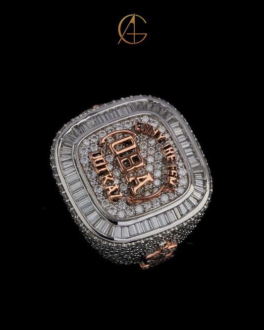 Custom Two-Tone Moissanite Diamond Championship Ring with Baguette and Pave Detailing