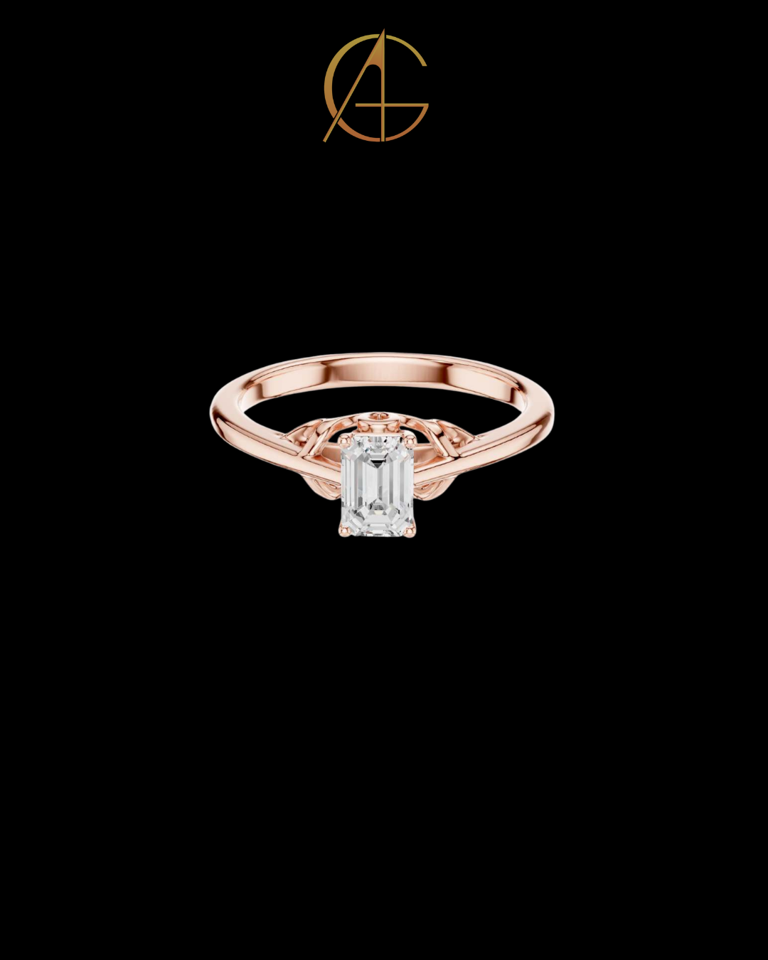 0.43 TCW Luxurious Solitaire Ring with Emerald Moissanite Diamond and Intricate Celtic Inspired Setting