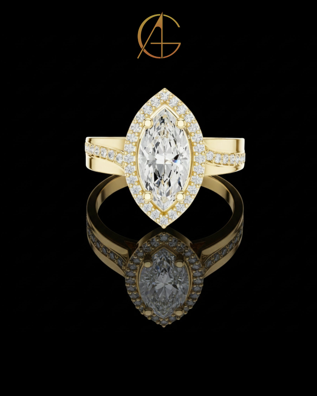 1.15 CT Elongated Solitaire with Pave Band and Sparkling Moissanite Diamond Round Cut Halo For Her