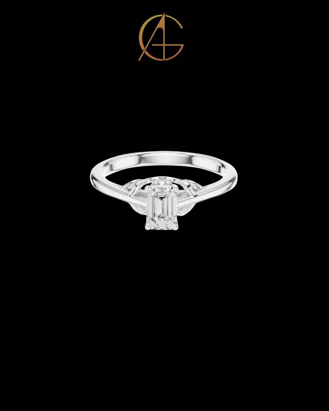 0.43 TCW Luxurious Solitaire Ring with Emerald Moissanite Diamond and Intricate Celtic Inspired Setting
