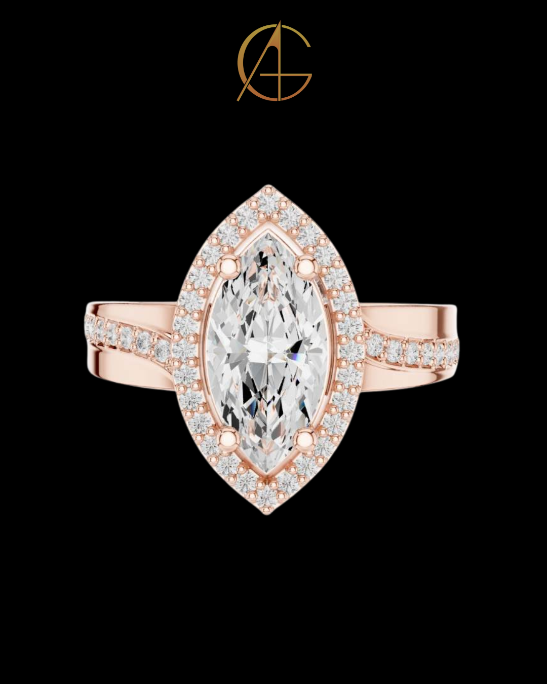 1.15 CT Elongated Solitaire with Pave Band and Sparkling Moissanite Diamond Round Cut Halo For Her