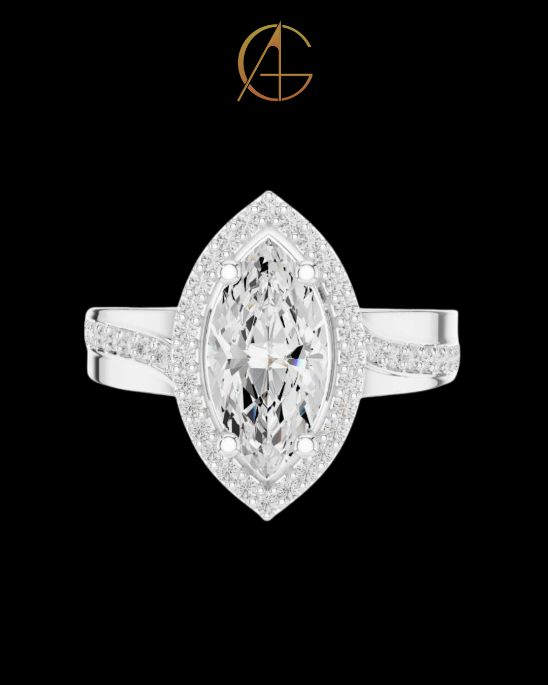 1.15 CT Elongated Solitaire with Pave Band and Sparkling Moissanite Diamond Round Cut Halo For Her