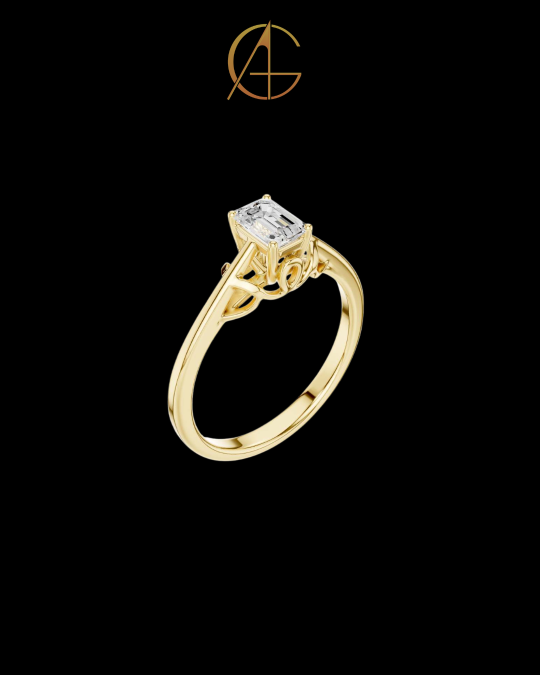 0.43 TCW Luxurious Solitaire Ring with Emerald Moissanite Diamond and Intricate Celtic Inspired Setting