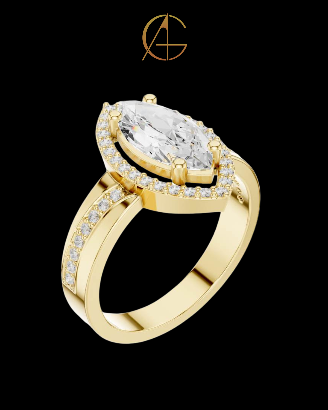 1.15 CT Elongated Solitaire with Pave Band and Sparkling Moissanite Diamond Round Cut Halo For Her