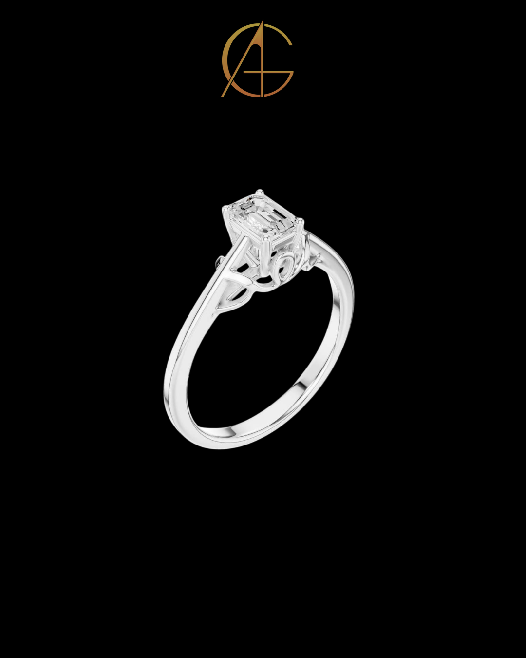 0.43 TCW Luxurious Solitaire Ring with Emerald Moissanite Diamond and Intricate Celtic Inspired Setting