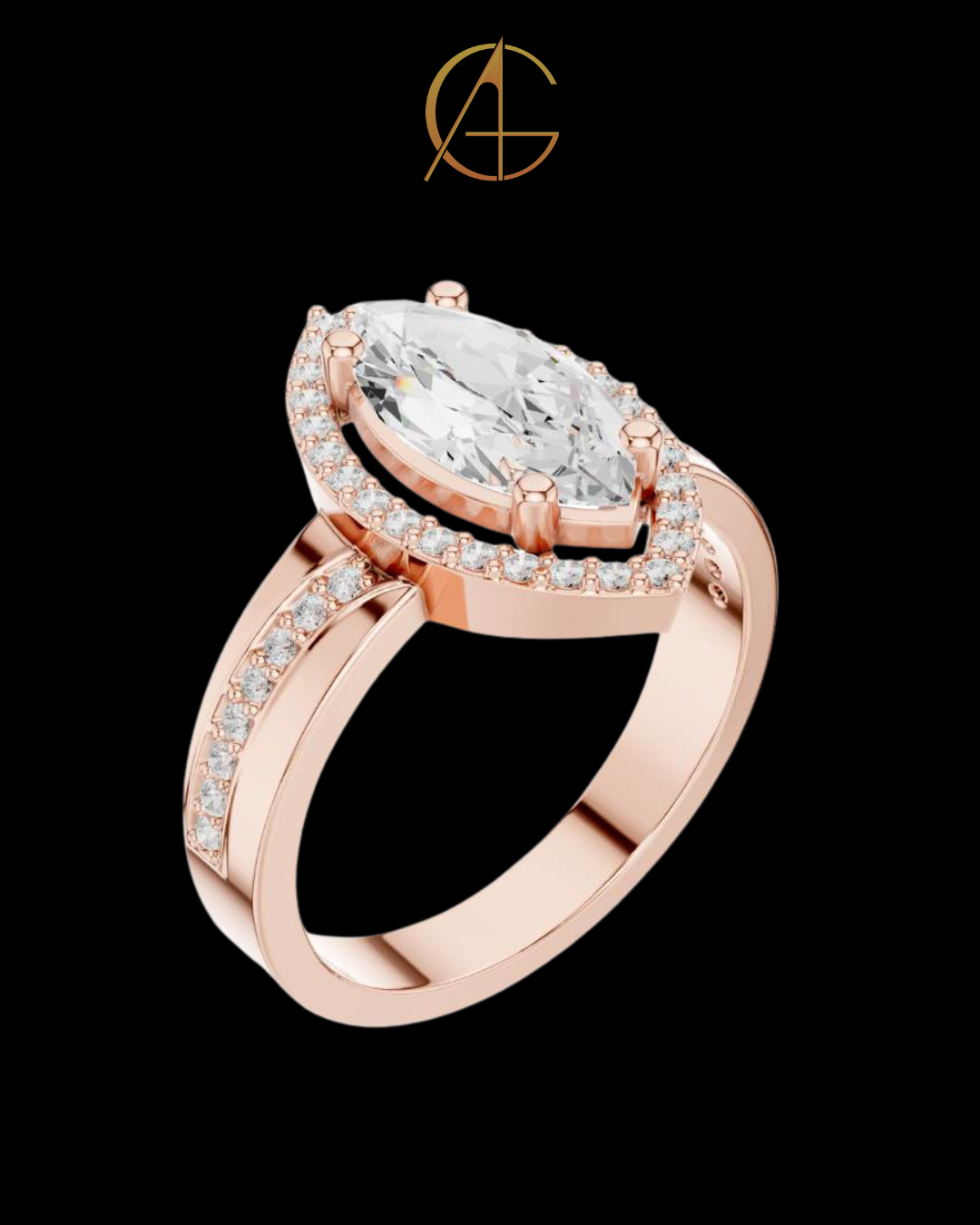 1.15 CT Elongated Solitaire with Pave Band and Sparkling Moissanite Diamond Round Cut Halo For Her
