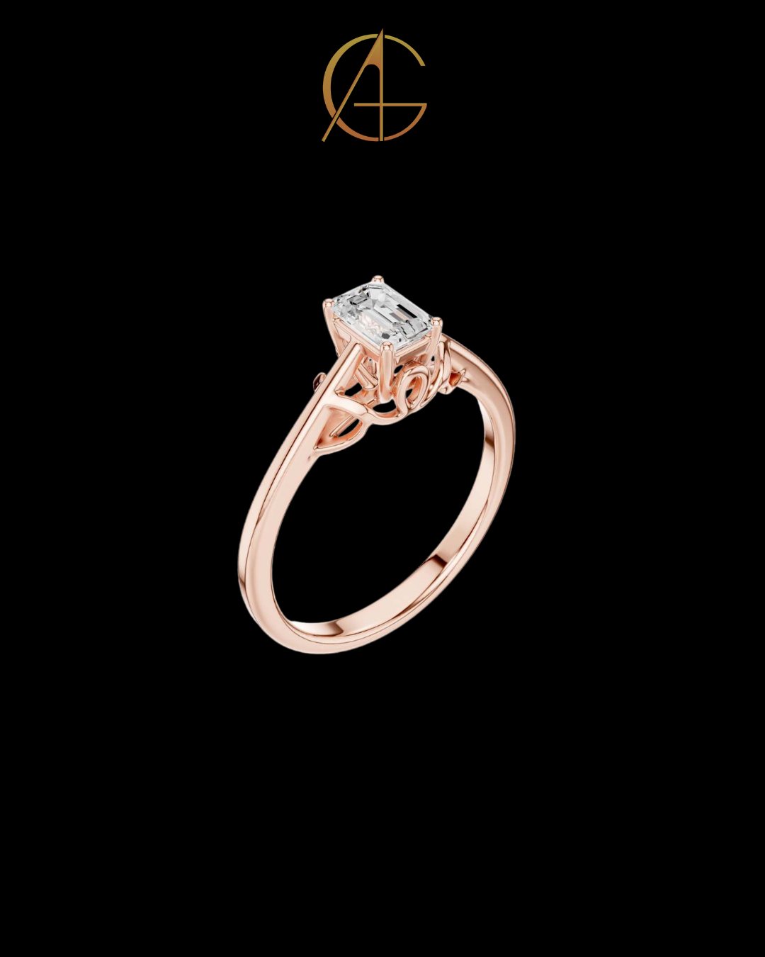 0.43 TCW Luxurious Solitaire Ring with Emerald Moissanite Diamond and Intricate Celtic Inspired Setting