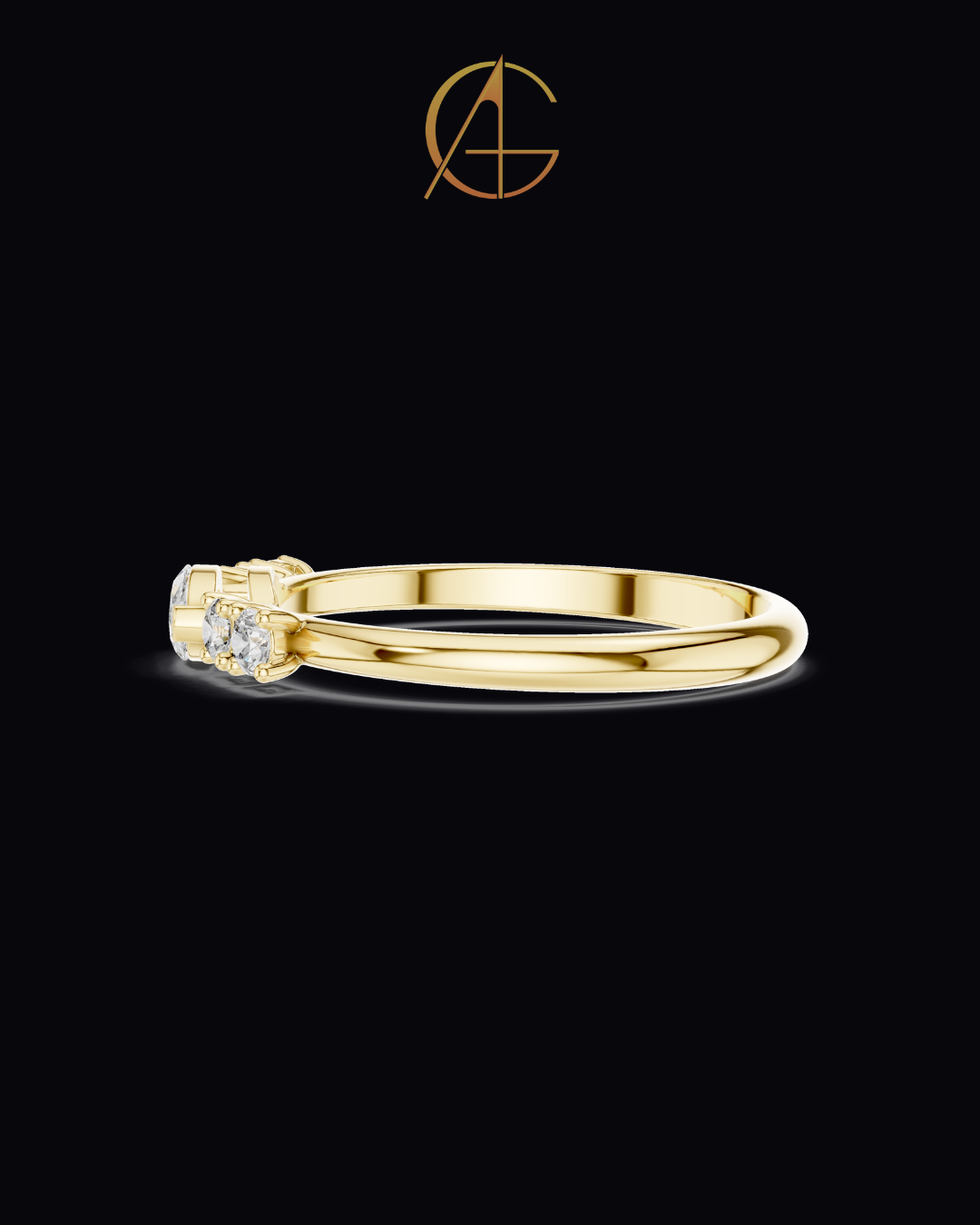 0.15 CT Modern Heirloom Gold Ring with Marquise Center Moissanite Diamond & Symmetric Side Accents