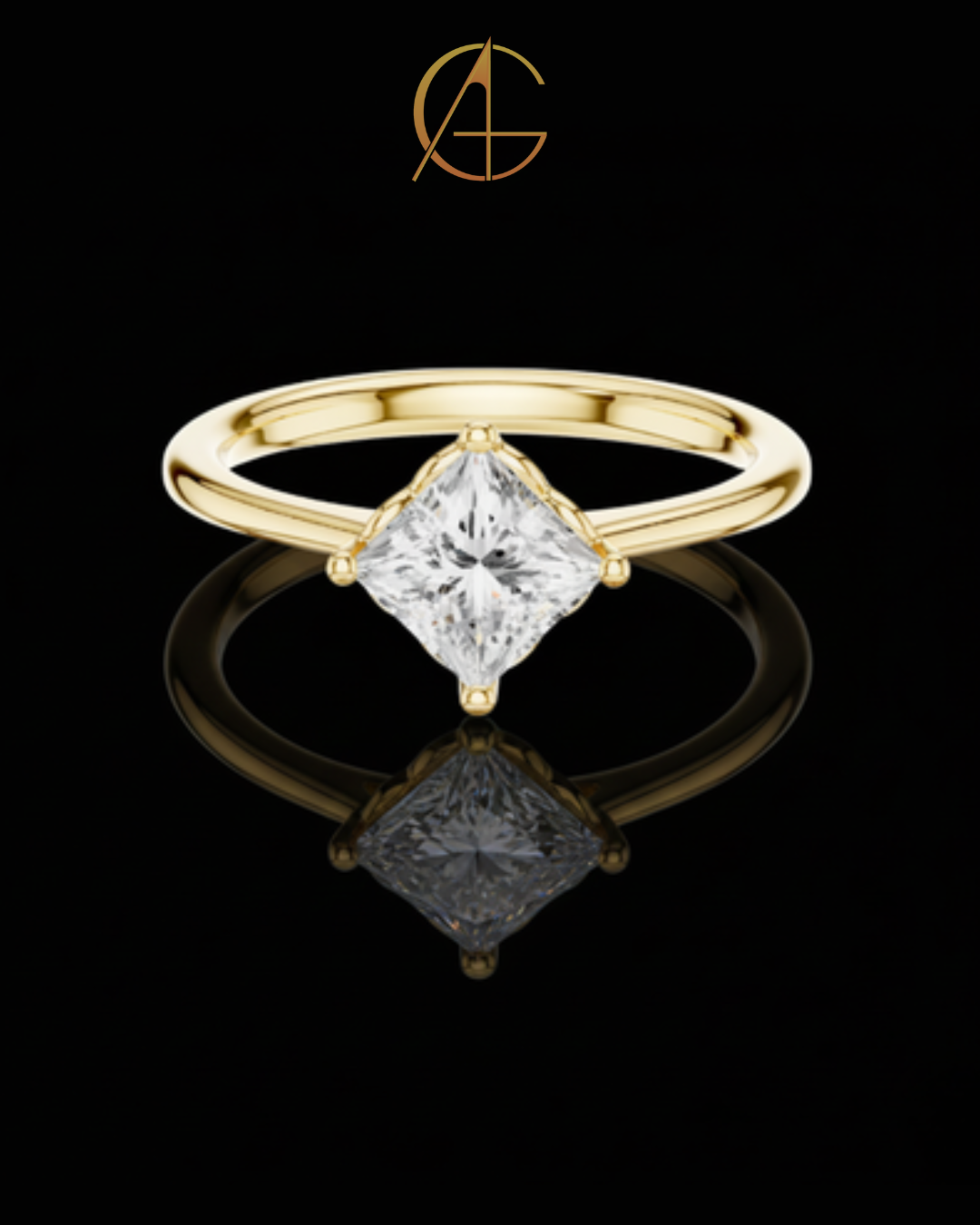 0.78 TCW Shiny Princess Cut Moissanite Diamond Solitaire Dainty Engagement Ring Unique Modern Design For Her