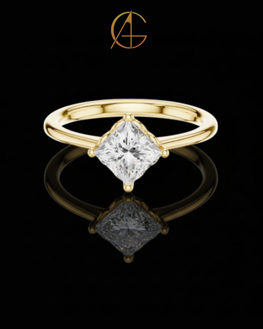 0.78 TCW Shiny Princess Cut Moissanite Diamond Solitaire Dainty Engagement Ring Unique Modern Design For Her