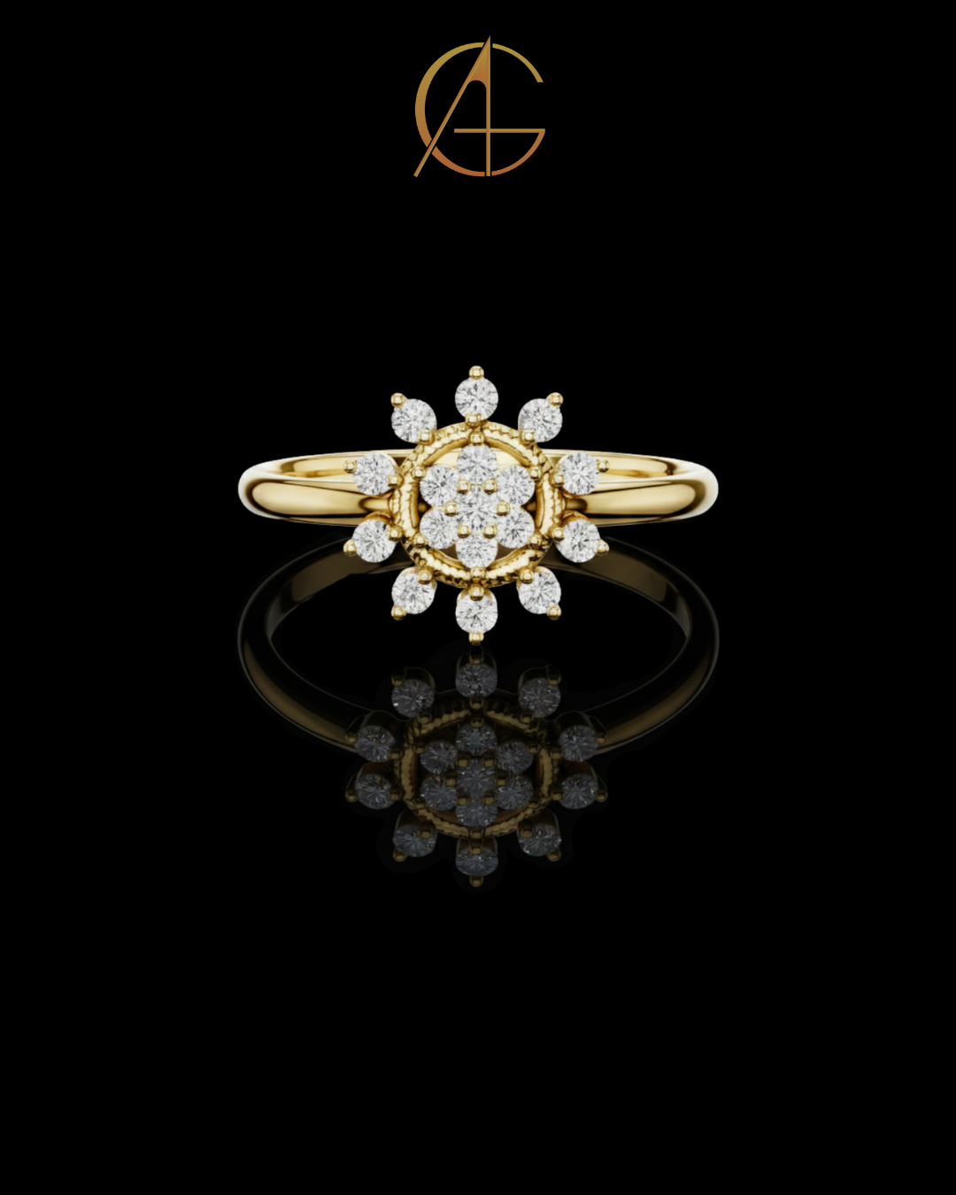 0.14 TCW Exquisite Sunburst Inspired Floral Moissanite Diamond Ring in Luxurious