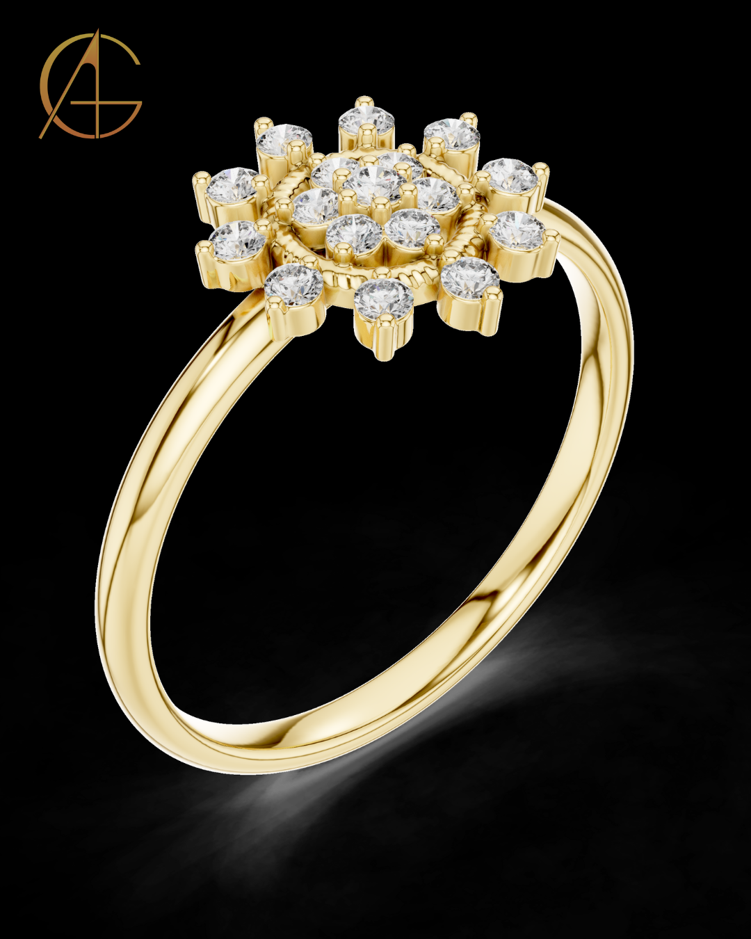 0.14 TCW Exquisite Sunburst Inspired Floral Moissanite Diamond Ring in Luxurious
