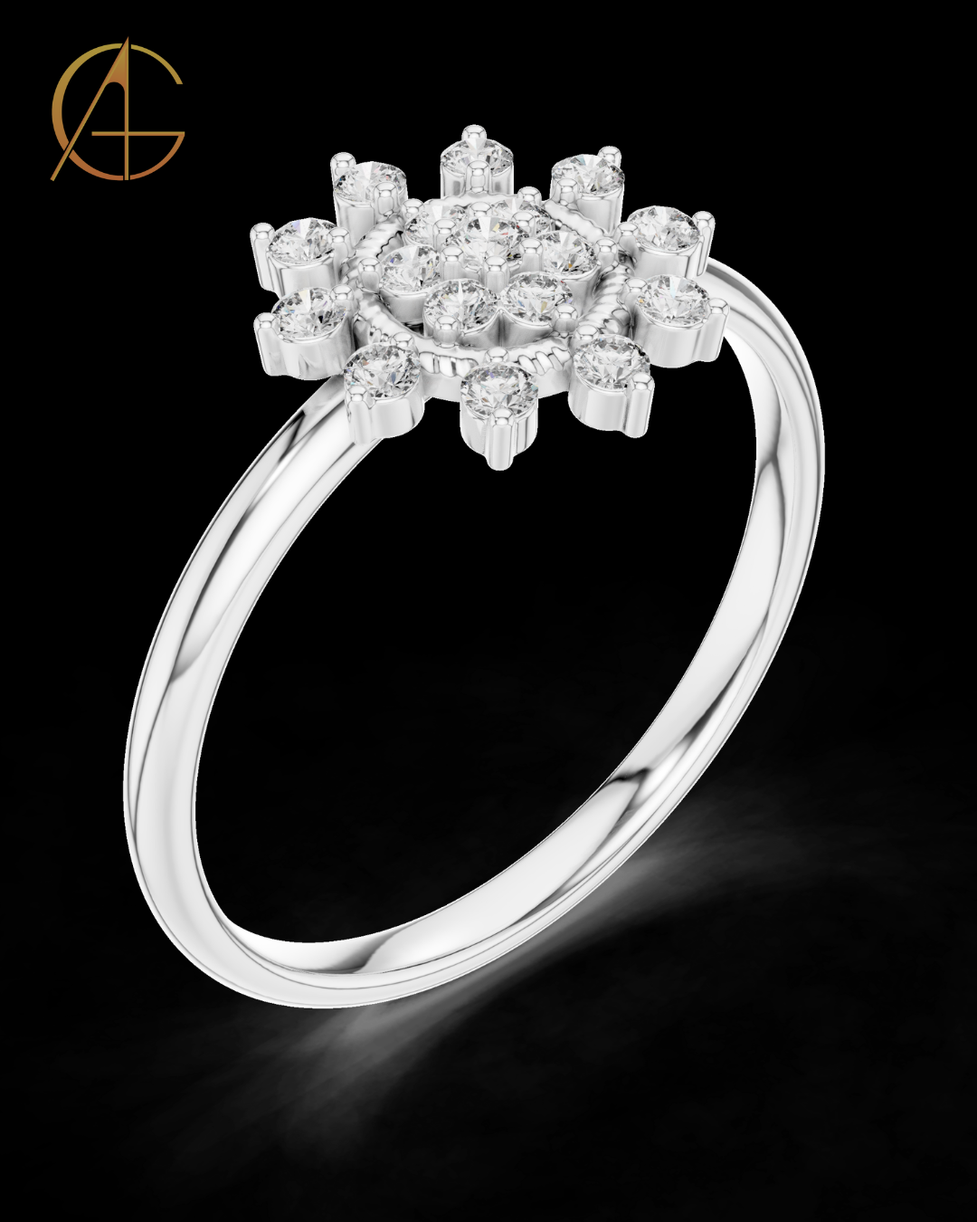 0.14 TCW Exquisite Sunburst Inspired Floral Moissanite Diamond Ring in Luxurious