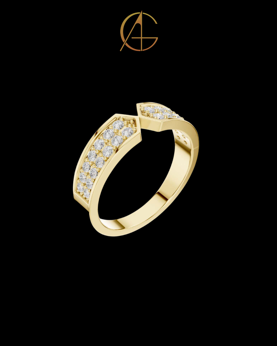0.50 TCW Modern Gold Chevron Band with Intricate Pave Moissanite Diamond Detailing