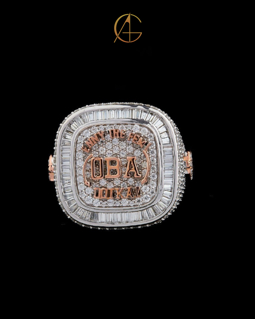 Custom Two-Tone Moissanite Diamond Championship Ring with Baguette and Pave Detailing