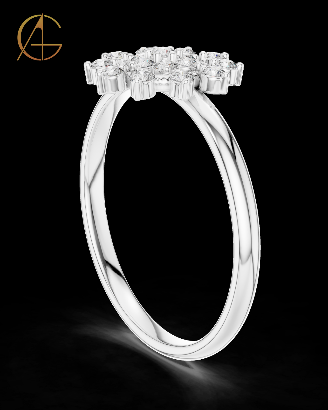 0.14 TCW Exquisite Sunburst Inspired Floral Moissanite Diamond Ring in Luxurious
