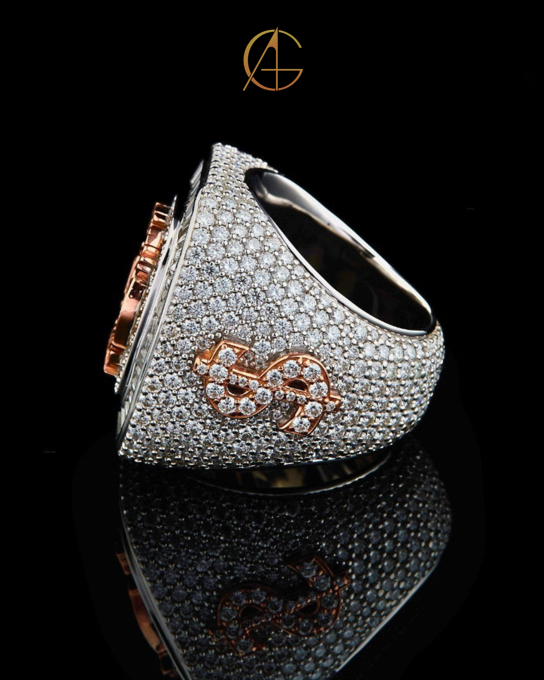 Custom Two-Tone Moissanite Diamond Championship Ring with Baguette and Pave Detailing