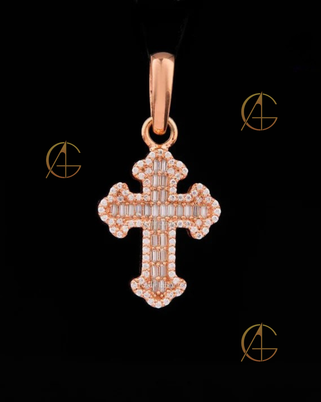 Rose Gold Cross Pendant VVS Moissanite Iced Out Jewelry Gift