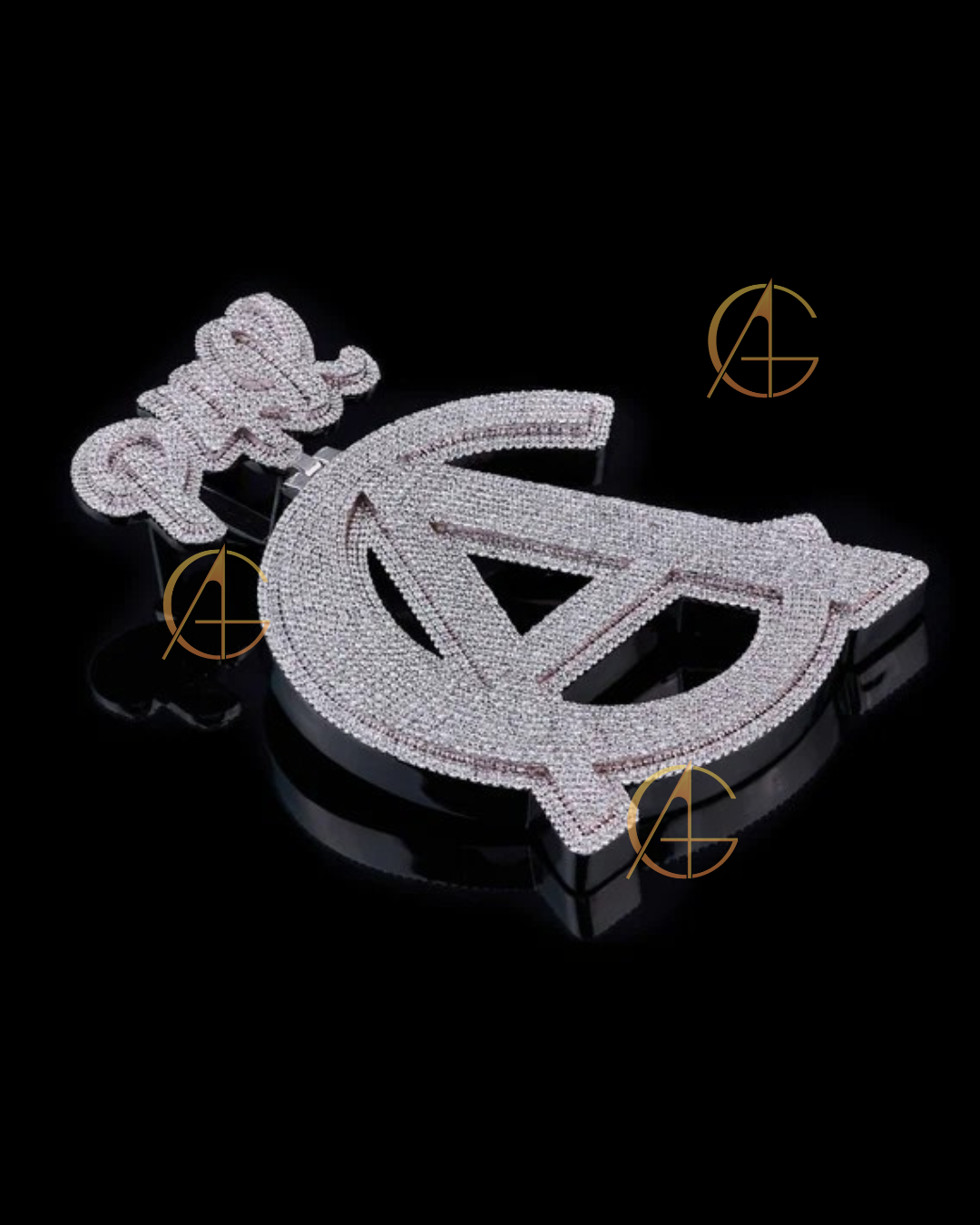 Luxury Custom Initial Moissanite Diamond Pendant with Crown High Shine Hip Hop Look By Auren