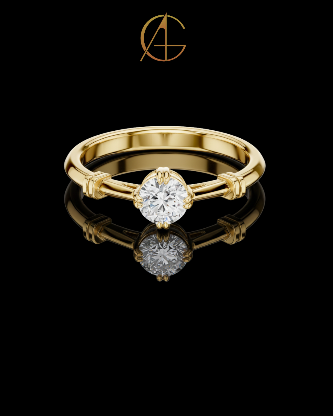 0.35 TCW Solitaire Moissanite Diamond Ring with Sculpted Band Detailing in Lustrous
