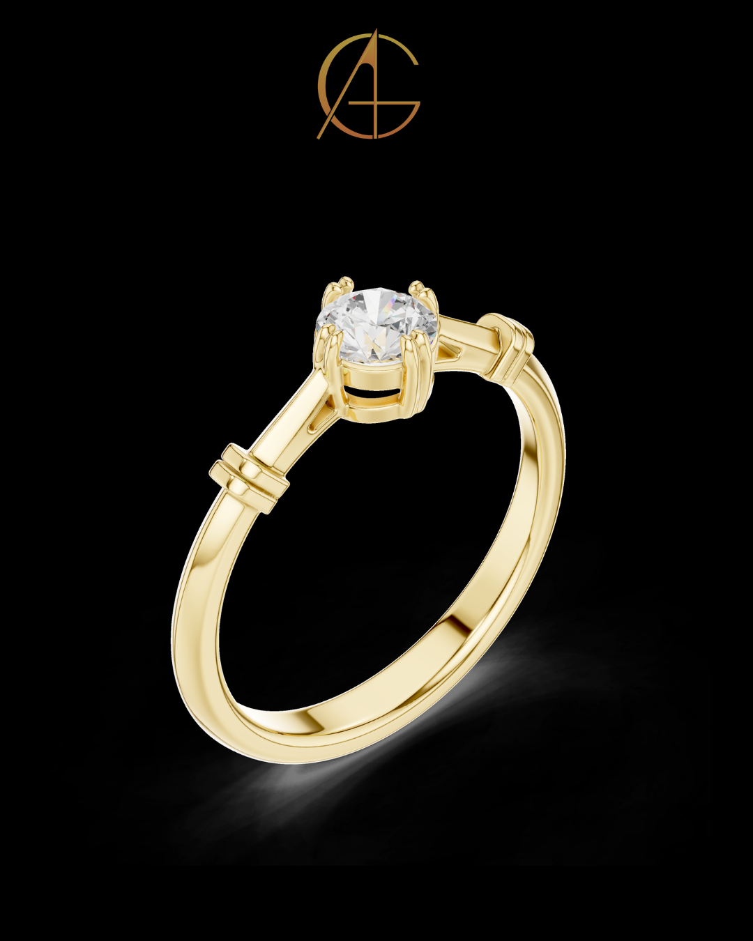 0.35 TCW Solitaire Moissanite Diamond Ring with Sculpted Band Detailing in Lustrous