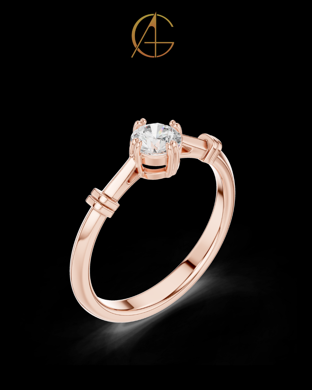 0.35 TCW Solitaire Moissanite Diamond Ring with Sculpted Band Detailing in Lustrous