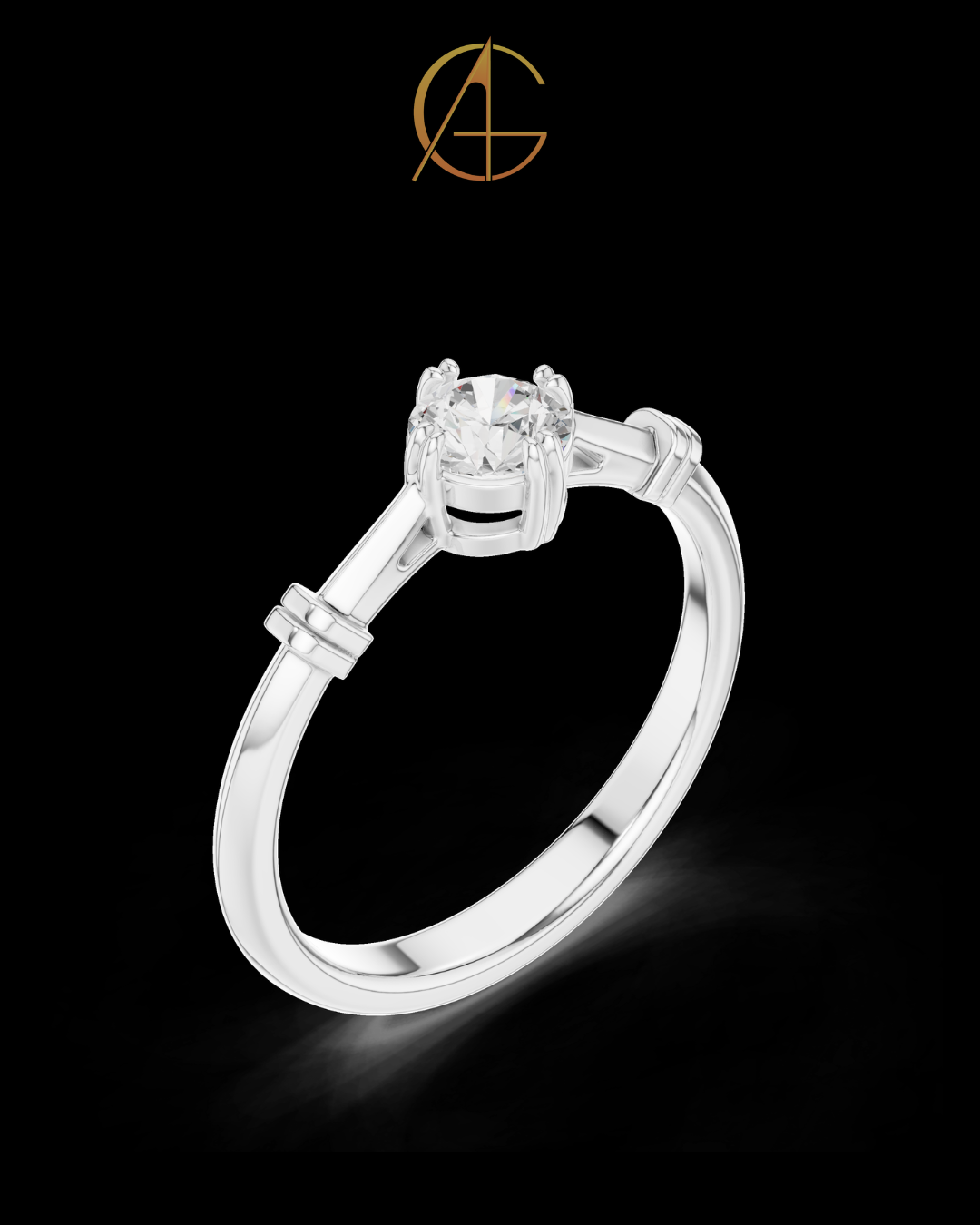 0.35 TCW Solitaire Moissanite Diamond Ring with Sculpted Band Detailing in Lustrous