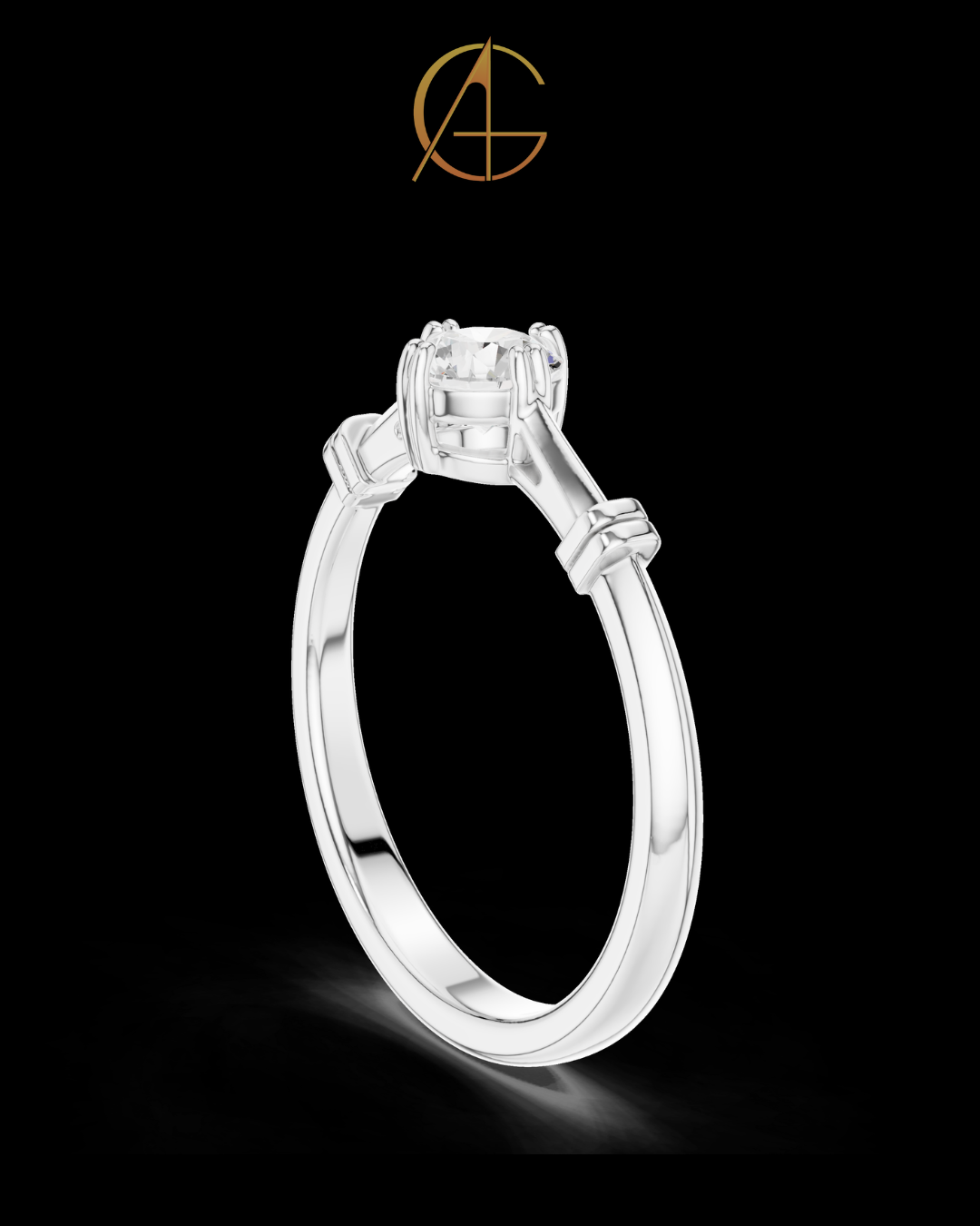 0.35 TCW Solitaire Moissanite Diamond Ring with Sculpted Band Detailing in Lustrous