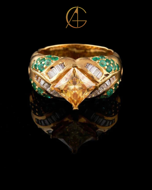 1.00 CT Imperial Ring with Princess Cut Yellow Gemstone and Emerald Moissanite Diamond