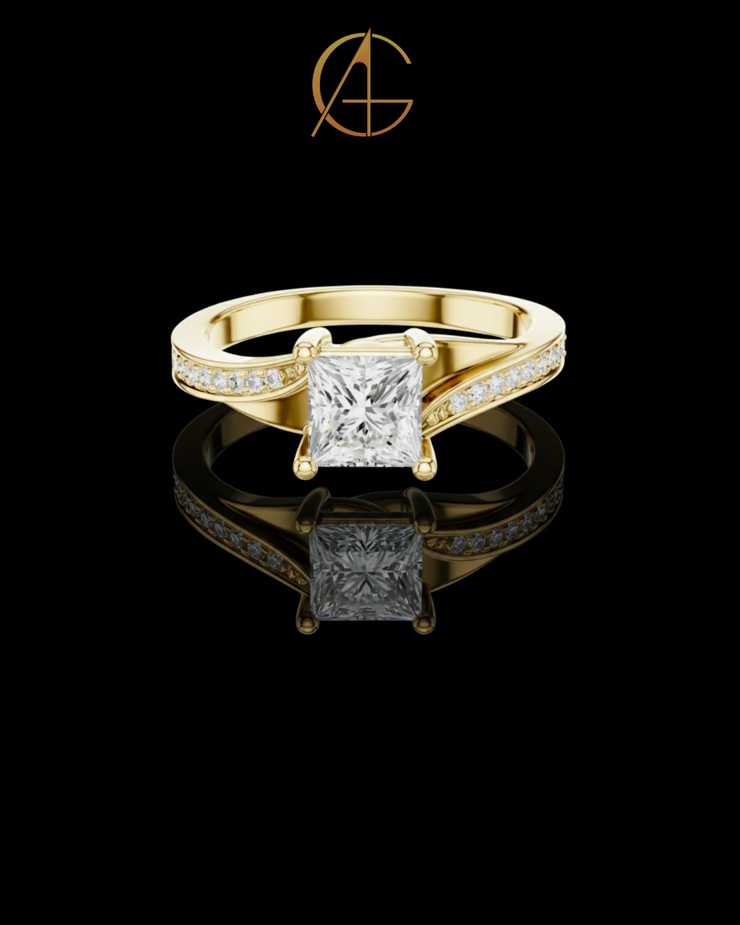 1.10 CT Shiny Princess Cut Moissanite Diamond Ring with Classic Twisted Pave Set Band