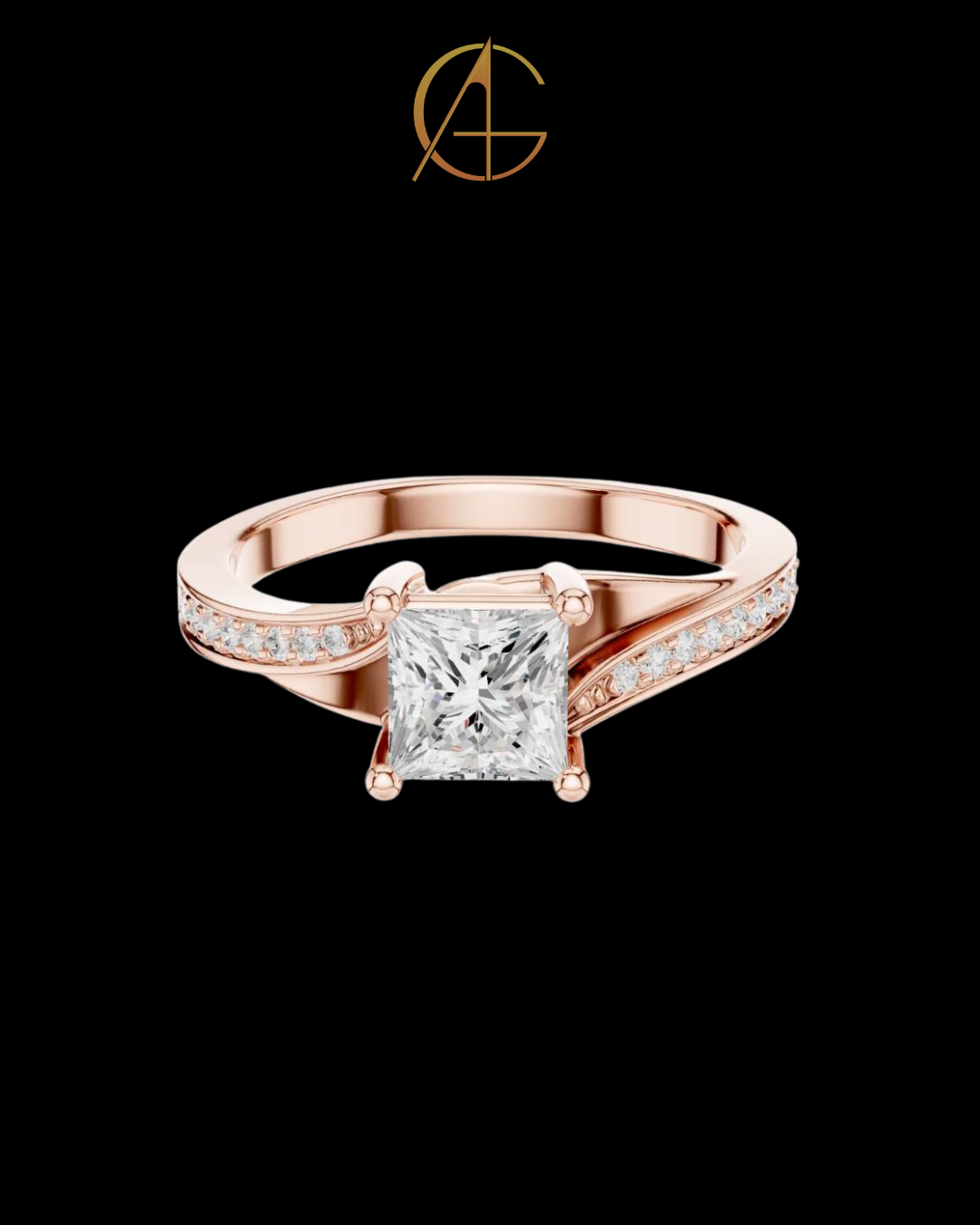 1.10 CT Shiny Princess Cut Moissanite Diamond Ring with Classic Twisted Pave Set Band