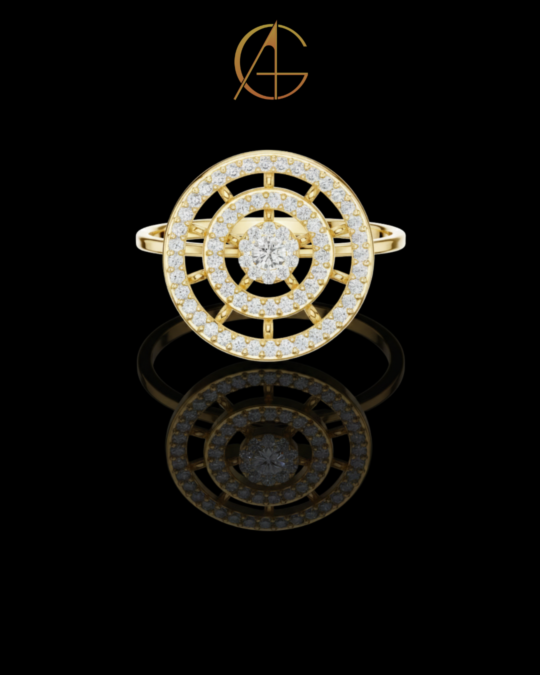 0.041 CT Radiant Halo Concentric Moissanite Diamond Ring With Multi-Layered Circle Design