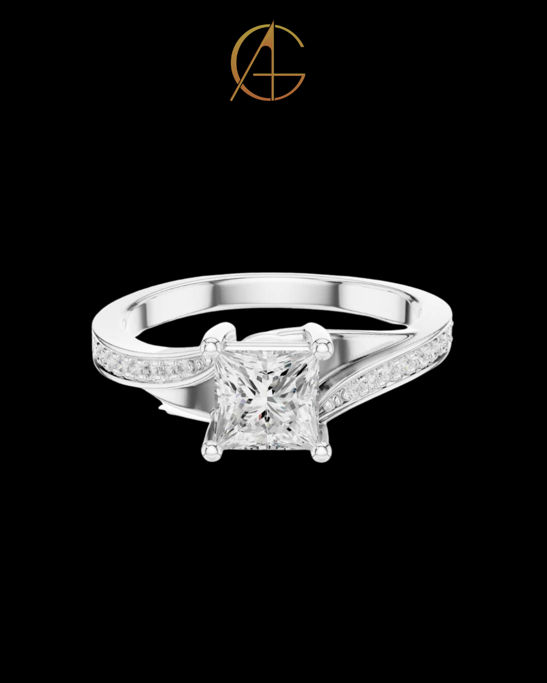 1.10 CT Shiny Princess Cut Moissanite Diamond Ring with Classic Twisted Pave Set Band