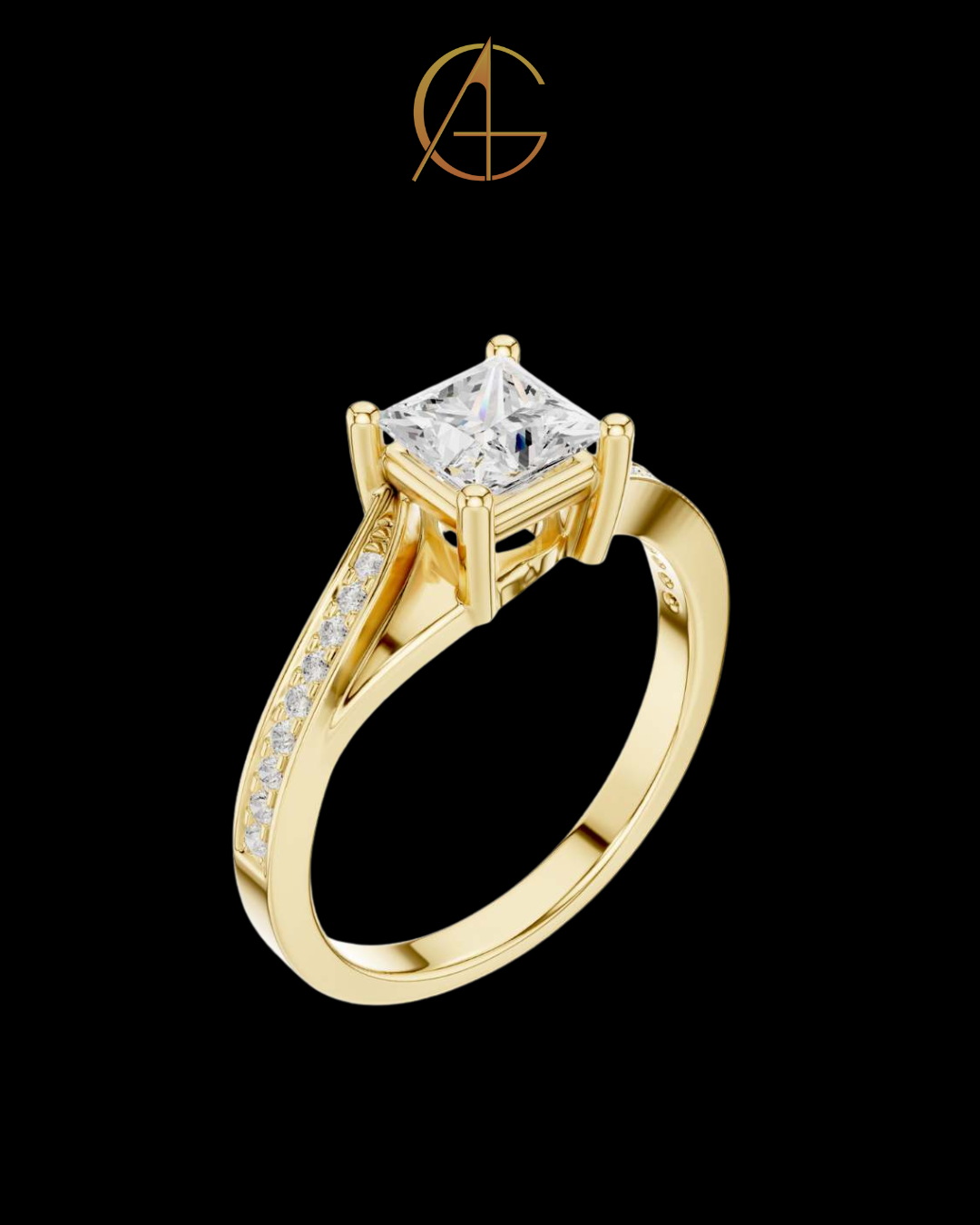 1.10 CT Shiny Princess Cut Moissanite Diamond Ring with Classic Twisted Pave Set Band