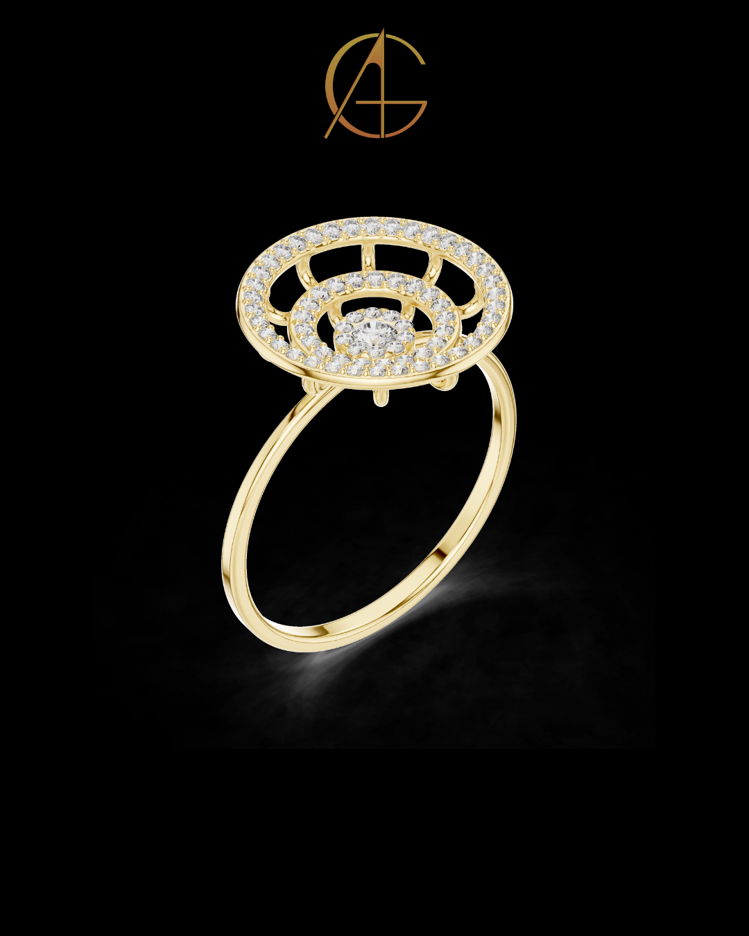 0.041 CT Radiant Halo Concentric Moissanite Diamond Ring With Multi-Layered Circle Design