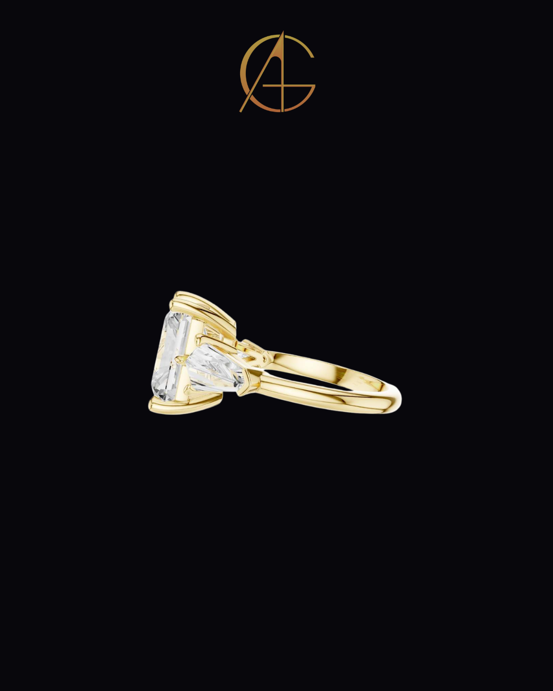 5.90 CT Exquisite Radiant Cut Moissanite Diamond Three Stone Ring with Kite Shape Side Stones