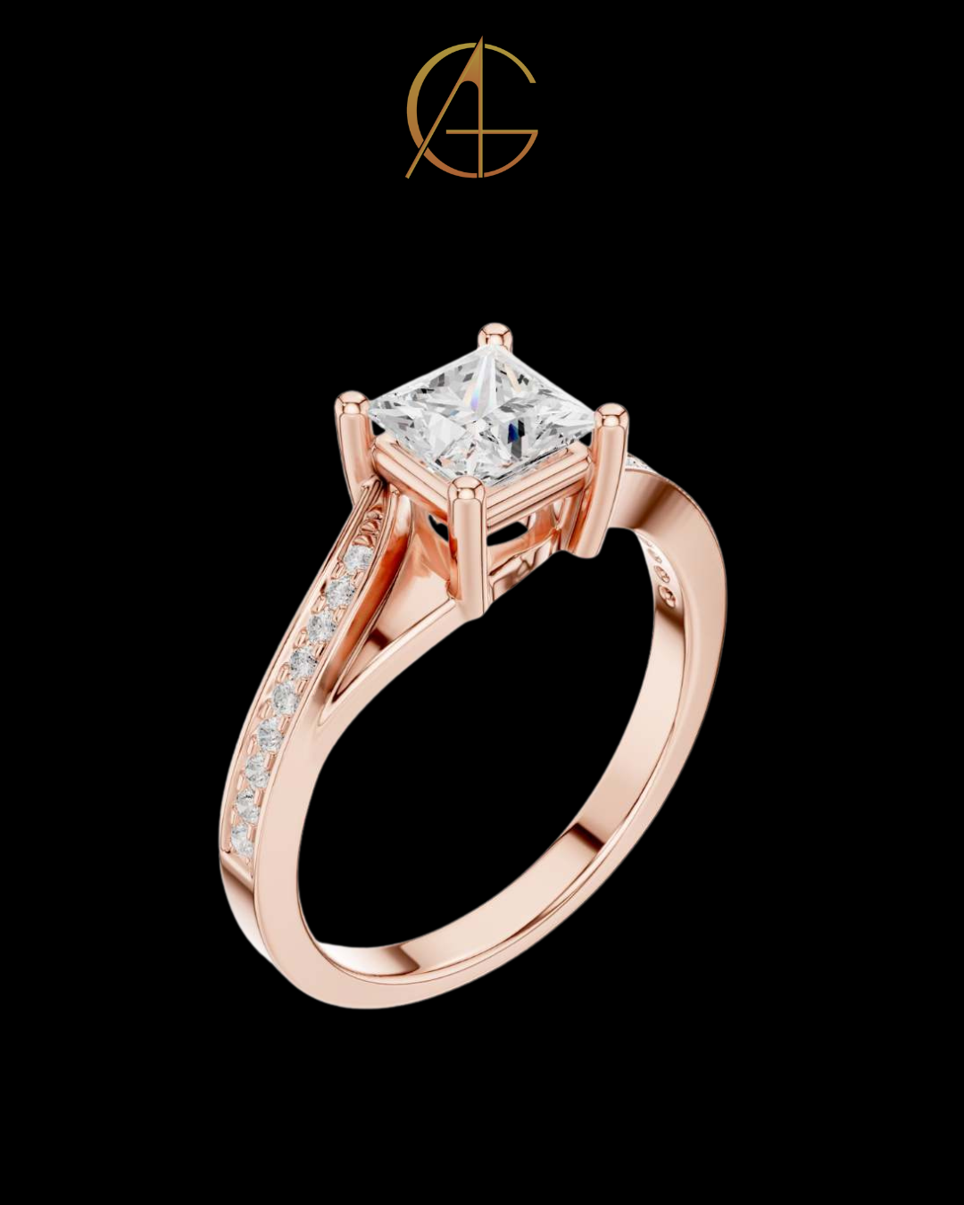1.10 CT Shiny Princess Cut Moissanite Diamond Ring with Classic Twisted Pave Set Band
