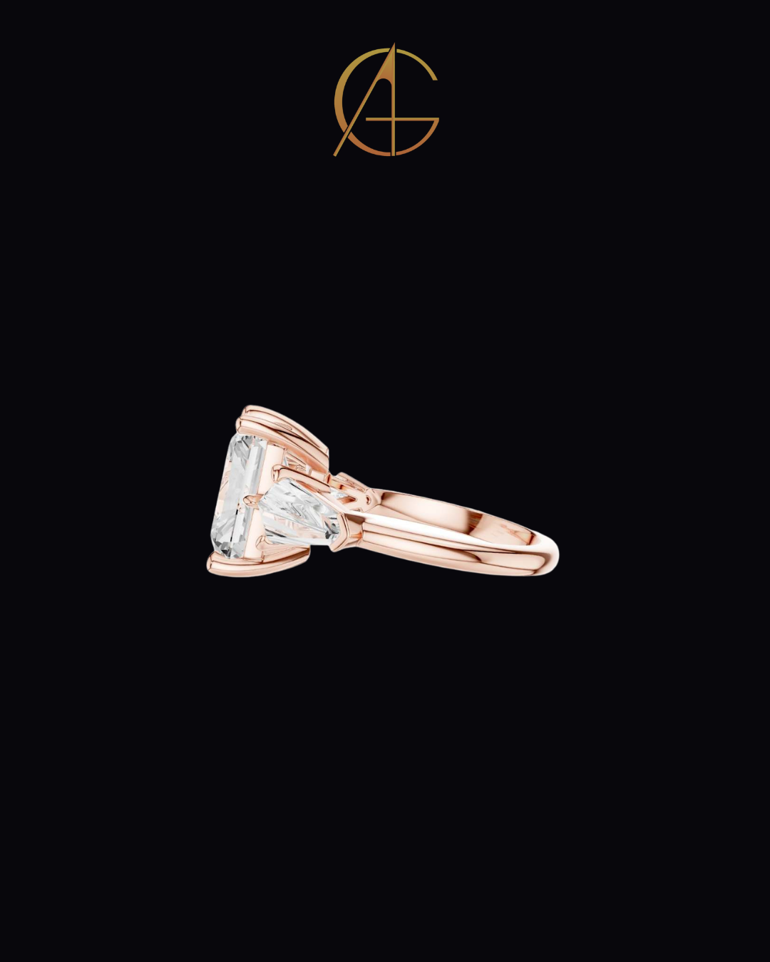 5.90 CT Exquisite Radiant Cut Moissanite Diamond Three Stone Ring with Kite Shape Side Stones