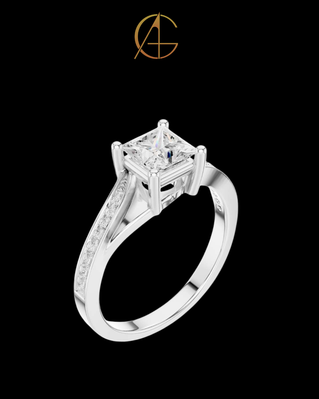 1.10 CT Shiny Princess Cut Moissanite Diamond Ring with Classic Twisted Pave Set Band