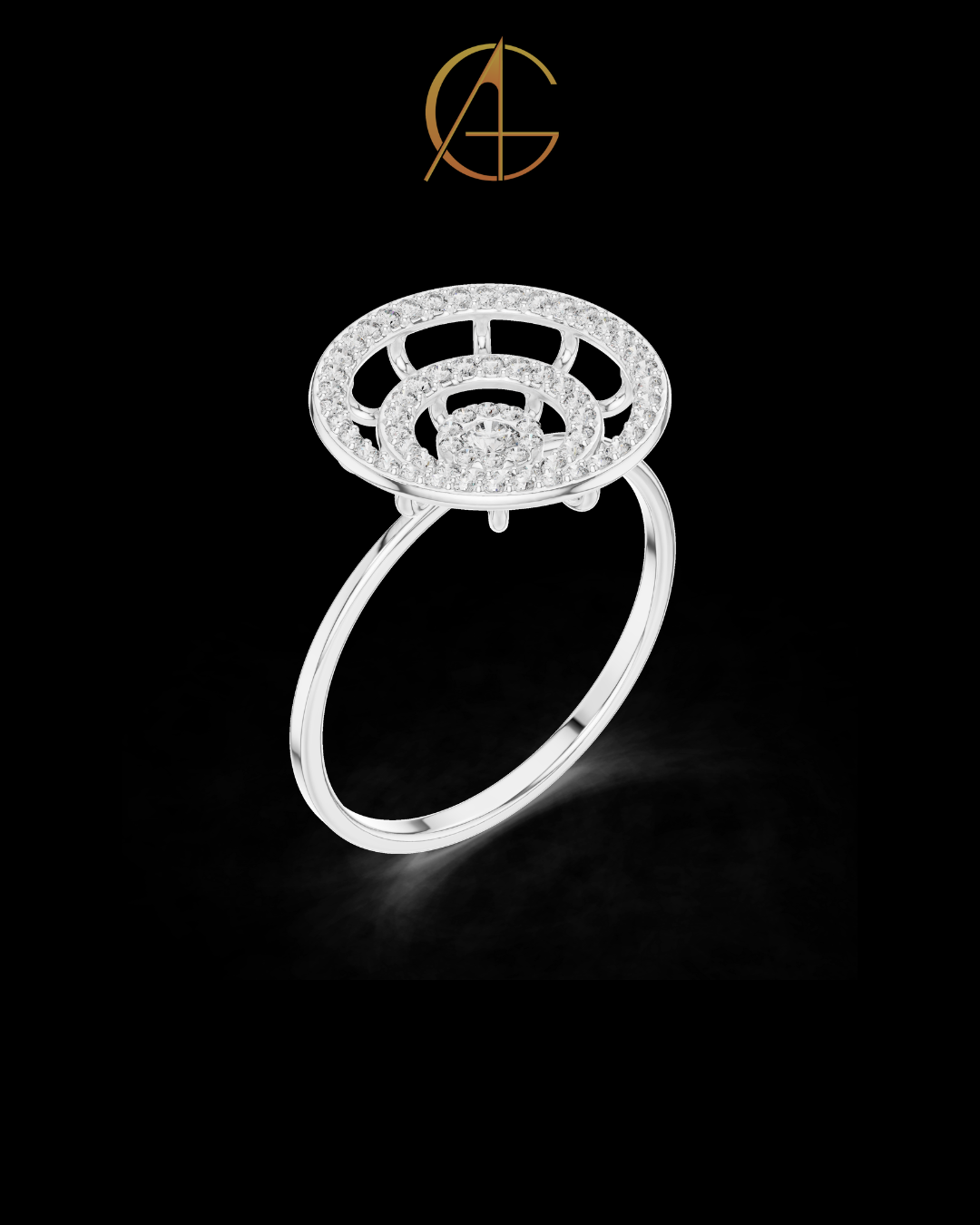0.041 CT Radiant Halo Concentric Moissanite Diamond Ring With Multi-Layered Circle Design