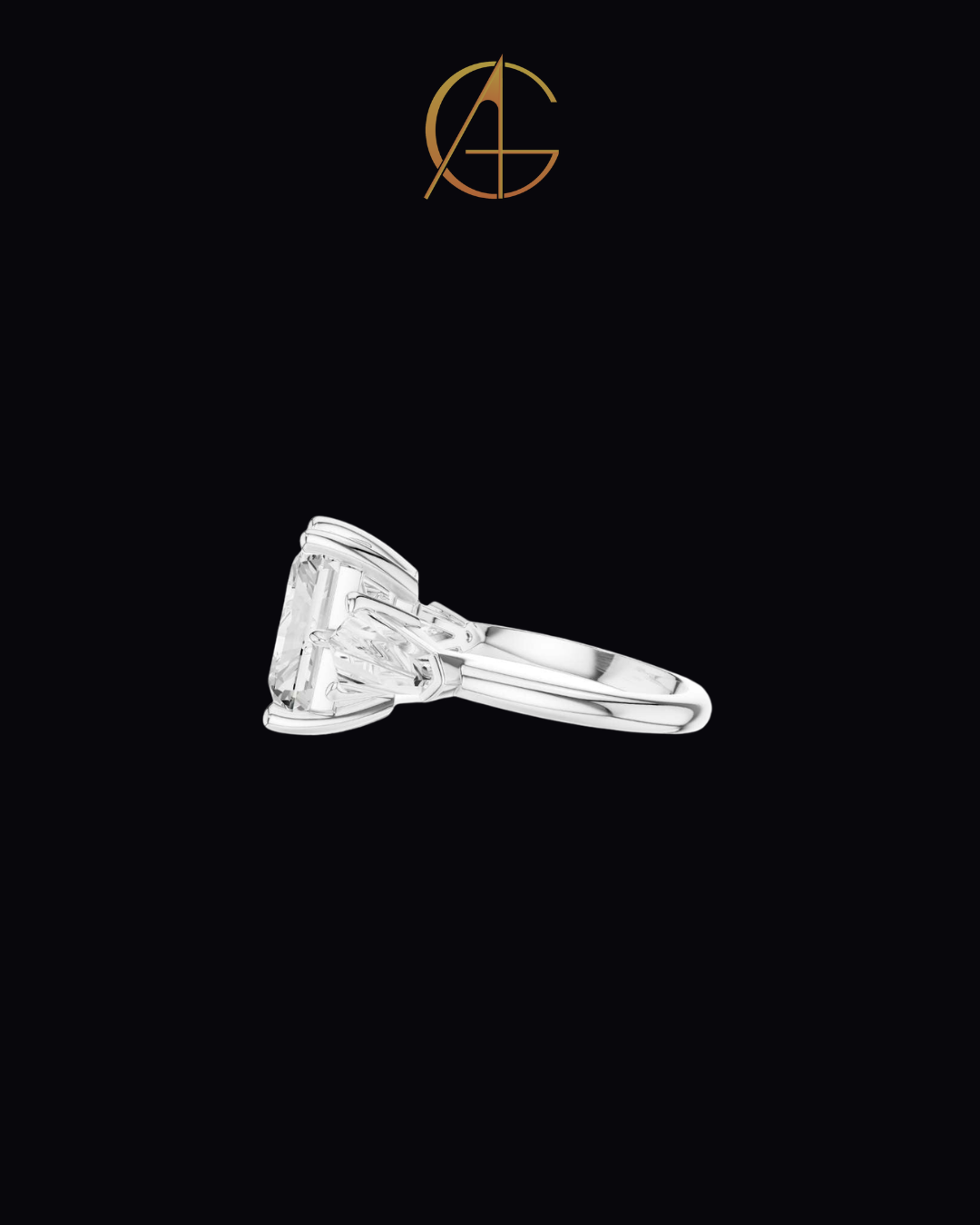 5.90 CT Exquisite Radiant Cut Moissanite Diamond Three Stone Ring with Kite Shape Side Stones