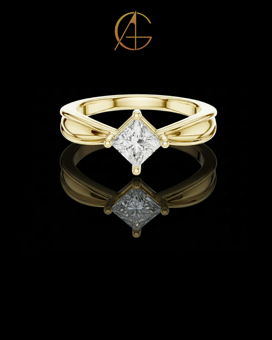 0.64 TCW Trendy Princess Moissanite Diamond Solitaire Ring with Diagonal Setting and Split Shank Band