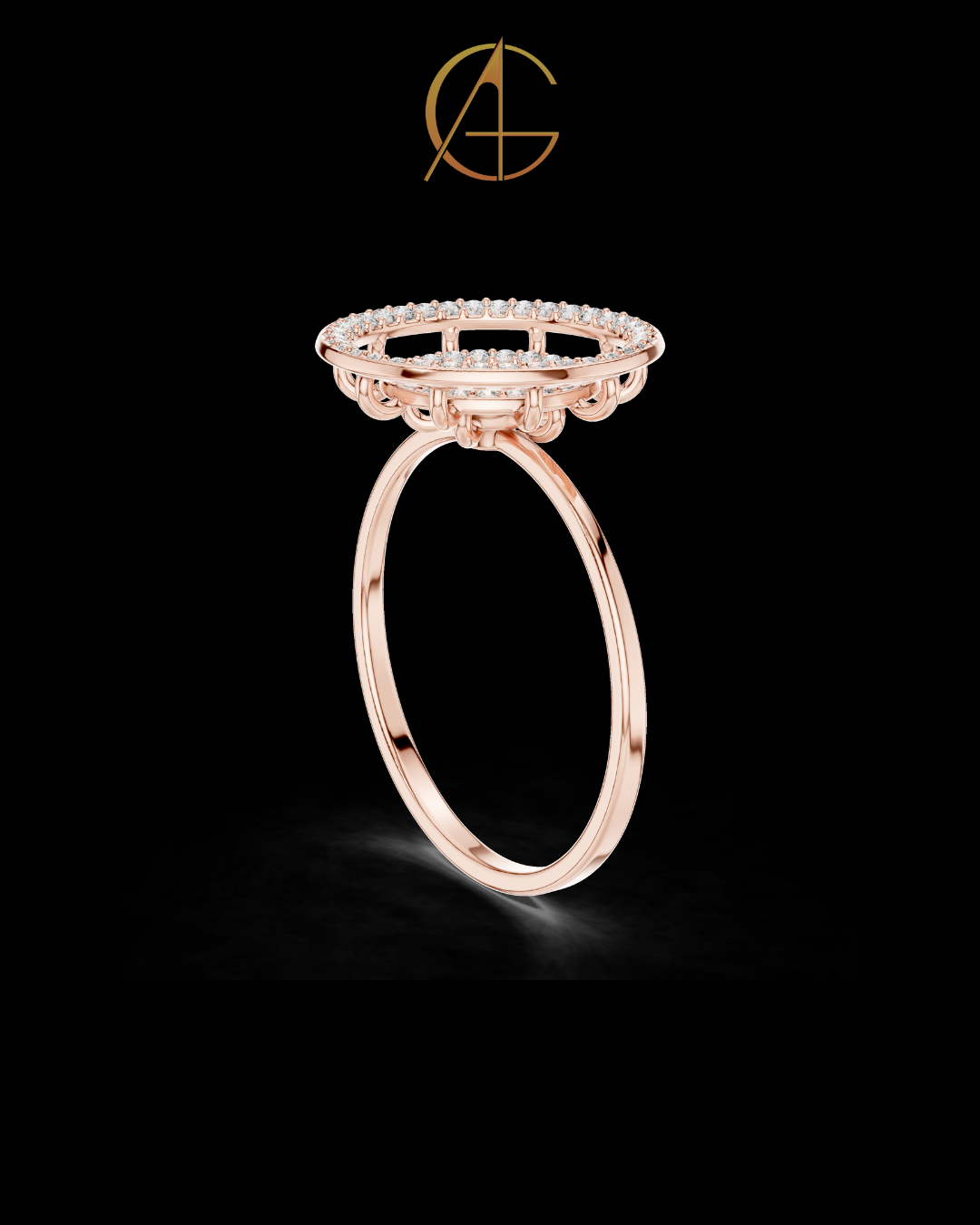 0.041 CT Radiant Halo Concentric Moissanite Diamond Ring With Multi-Layered Circle Design