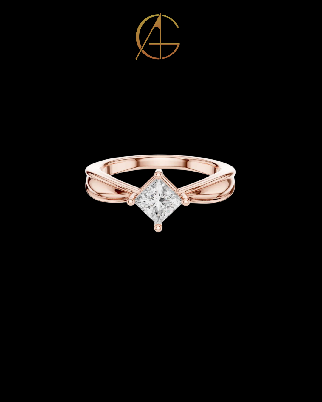 0.64 TCW Trendy Princess Moissanite Diamond Solitaire Ring with Diagonal Setting and Split Shank Band