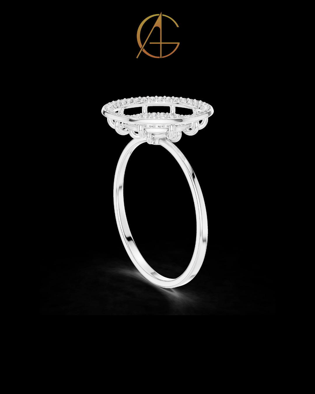 0.041 CT Radiant Halo Concentric Moissanite Diamond Ring With Multi-Layered Circle Design
