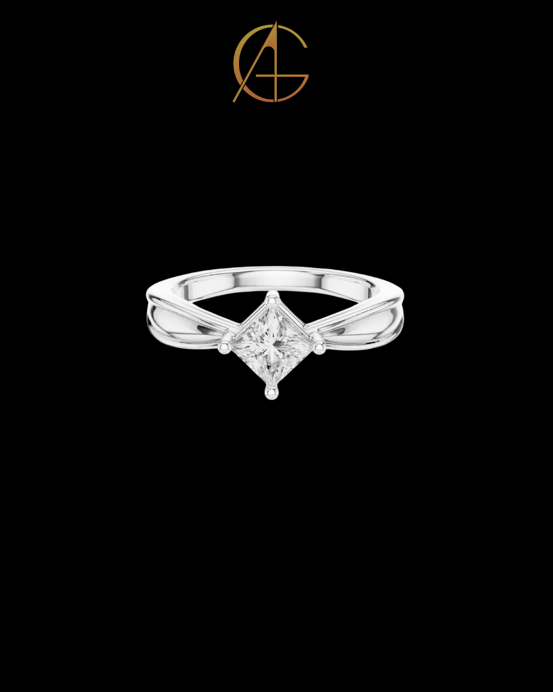 0.64 TCW Trendy Princess Moissanite Diamond Solitaire Ring with Diagonal Setting and Split Shank Band