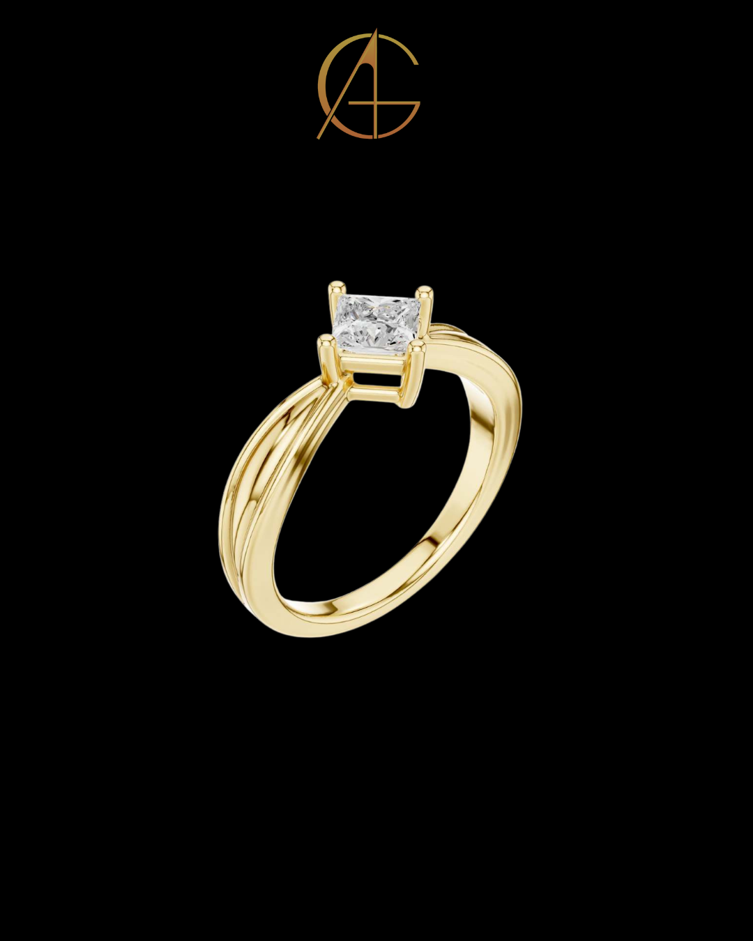 0.64 TCW Trendy Princess Moissanite Diamond Solitaire Ring with Diagonal Setting and Split Shank Band