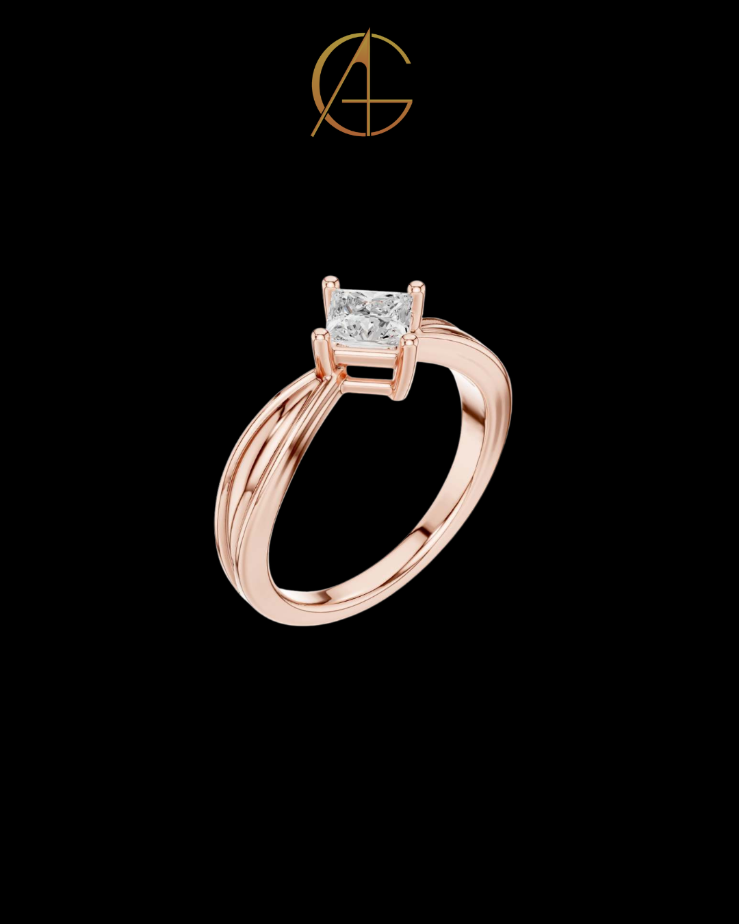 0.64 TCW Trendy Princess Moissanite Diamond Solitaire Ring with Diagonal Setting and Split Shank Band