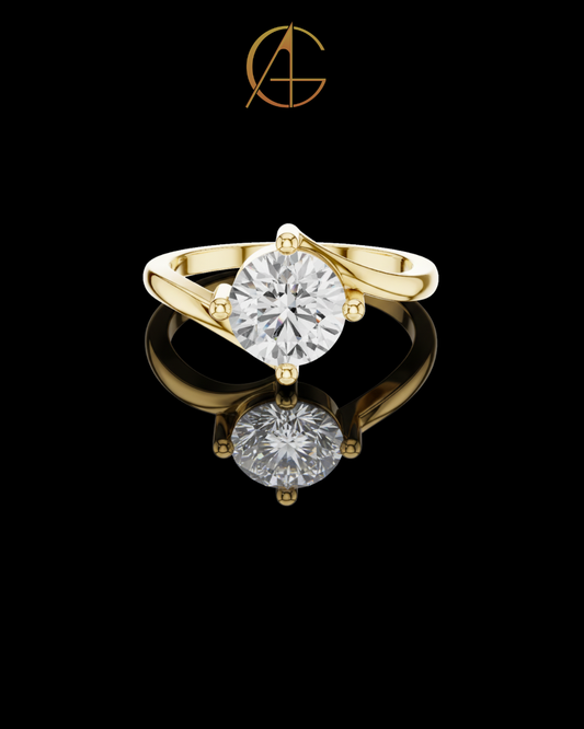 1.00 TCW Exquisite Twisted Band Solitaire Ring Showcasing a Round Moissanite Diamond